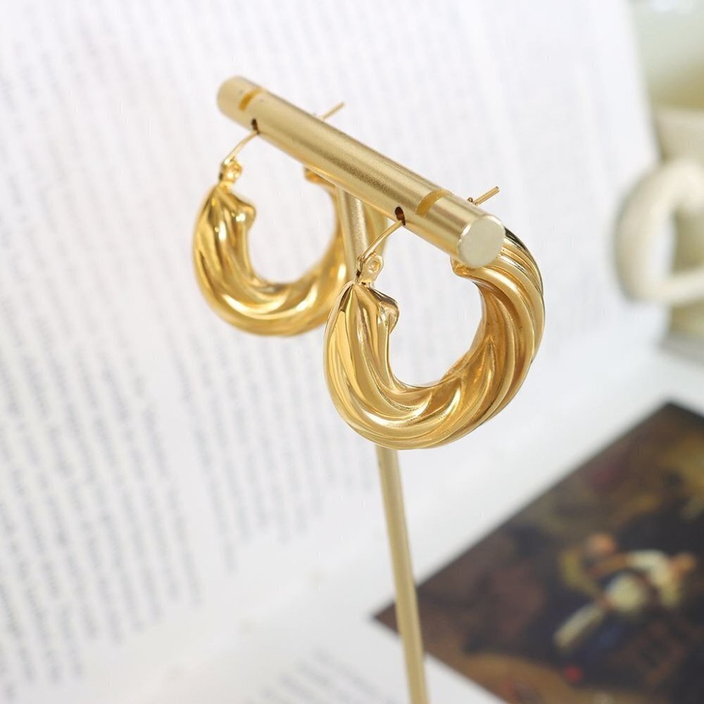 Retro Style Round Titanium Steel Plating 18K Gold Plated Hoop Earrings - Picture 3 of 8